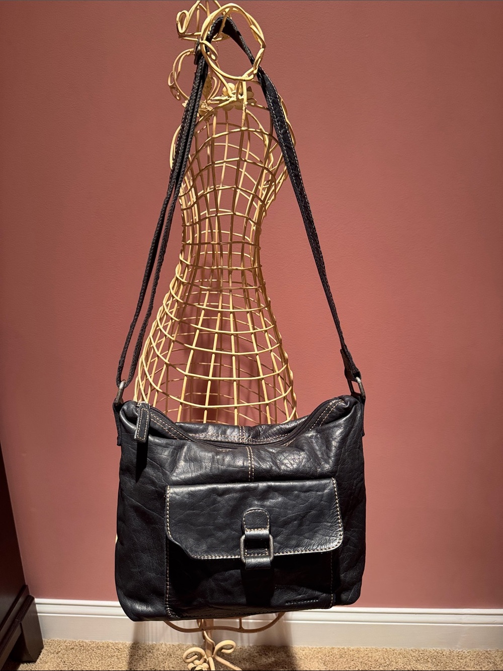Jack Georges Classic Black Leather Shoulder Bag with Adjustable Shoulder Strap